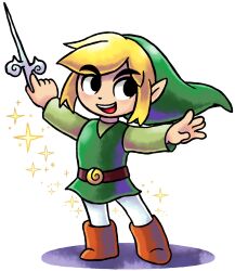 1boy :d artist_name blonde_hair commentary english_commentary green_hat hat highres holding holding_baton link male_focus mario_&amp;_luigi_rpg mario_(series) mast3r-rainb0w nintendo open_mouth pointy_ears signature simple_background smile solo sparkle the_legend_of_zelda the_legend_of_zelda:_the_wind_waker toon_(style) toon_link transparent_background wind_waker_(object)