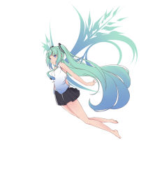 Rule 34 | 1girl, aqua hair, bad id, bad pixiv id, bare shoulders, barefoot, blue eyes, faefaea, feet, full body, hatsune miku, highres, legs, long hair, necktie, simple background, skirt, solo, twintails, vocaloid, white background