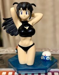 1boy 1girl action_figure arms_behind_head bikini black_bikini black_hair blue_eyes breasts curvy dororo_(keroro_gunsou) figure hinata_aki keroro_gunsou looking_at_viewer photo_(medium) swimsuit