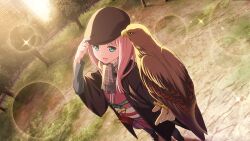 Rule 34 | 1girl, 22/7, 22/7 ongaku no jikan, adjusting clothes, adjusting headwear, bird, bird on hand, brown hat, brown jacket, center-flap bangs, dutch angle, falcon, falconry, falconry glove, from above, game cg, green eyes, hat, highres, jacket, japanese clothes, kamiki mikami, kimono, lens flare, long hair, long sleeves, looking at viewer, non-web source, obi, official art, open mouth, outdoors, pink hair, plaid, plaid scarf, sash, scarf, smile, solo, sparkle