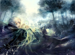 Rule 34 | 1boy, androgynous, blaze wu, forest, glasses, grey hair, male focus, nature, outdoors, plant, priest, undead