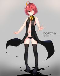 Rule 34 | 1girl, a:n (angrynum), absurdres, ahoge, bare shoulders, bell, black panties, black thighhighs, blush, character name, dorothy (angry num), full body, highres, navel, original, panties, red hair, short hair, solo, thighhighs, underwear, witch, yellow eyes