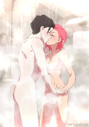 Rule 34 | 1boy, 1girl, amanda o&#039;neill, andrew hanbridge, artist request, censored, completely nude, convenient censoring, hetero, highres, holding hands, kiss, little witch academia, mixed-sex bathing, nude, shared bathing, shower