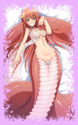 Rule 34 | 10s, 1girl, absurdres, artist request, breasts, cleavage, highres, lamia, lingerie, maebari, miia (monster musume), monster girl, monster musume no iru nichijou, navel, nightgown, red hair, snake tail, stomach, tail, underwear