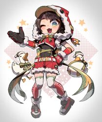 Rule 34 | 1girl, ;d, adapted costume, alternate costume, bird, black gloves, black leotard, blue eyes, blush, brown hair, chibi, christmas, commentary, duck, duck hood, english commentary, fang, gloves, highres, hololive, hood, hooded vest, hoodie, kuran472e, leotard, leotard under clothes, one eye closed, oozora subaru, open mouth, red vest, santa costume, shoes, short hair, skin fang, smile, sneakers, solo, subaru duck, thighhighs, vest, virtual youtuber, white thighhighs
