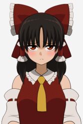 Rule 34 | 1girl, animated, animated gif, artist request, black hair, blush, bouncing breasts, breasts, closed mouth, clothes lift, hair tubes, hakurei reimu, japanese clothes, large breasts, lifted by self, long hair, looking at viewer, miko, nipples, no bra, red eyes, shirt lift, solo, source request, touhou