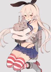 Rule 34 | 10s, 1girl, :o, anchor, bad id, bad pixiv id, black panties, blush, elbow gloves, gloves, hairband, kantai collection, long hair, looking at viewer, navel, open mouth, panties, rensouhou-chan, shimakaze (kancolle), skirt, striped clothes, striped thighhighs, thighhighs, tokio neo, underwear, white gloves