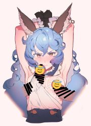 Rule 34 | 1girl, 2boys, animal ears, armpits, arms up, bad id, bad twitter id, bar censor, bdsm, black gloves, blue hair, blush, bondage, bound, bound wrists, breasts, brown gloves, censored, crying, crying with eyes open, cum, cum on body, cum on breasts, cum on upper body, emoji, emoji censor, erune, ferry (granblue fantasy), gloves, granblue fantasy, group sex, highres, mameojitan, multiple boys, multiple penises, penis, penis on face, penis under another&#039;s clothes, rabbit ears, rape, restrained, sideboob, small breasts, solo focus, tears, wavy hair