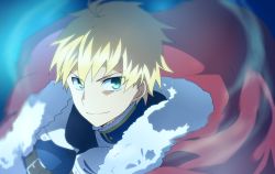 Rule 34 | 1boy, anime coloring, armor, arthur pendragon (fate), bad id, bad pixiv id, blonde hair, cape, fate/prototype, fate (series), green eyes, male focus, pentarou (2233456), red cape, solo