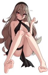 Rule 34 | 1girl, absurdres, barefoot, corrin (female) (fire emblem), corrin (fire emblem), feet, fire emblem, fire emblem fates, hairband, highres, light blush, long hair, looking at viewer, red eyes, smile, soles, toes, x xith x