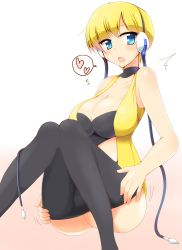 Rule 34 | 10s, 1girl, absurdres, bad id, bad pixiv id, black pantyhose, blonde hair, blue eyes, blush, breasts, cleavage, creatures (company), elesa (pokemon), game freak, gym leader, headphones, heart, highres, huge breasts, legs, legs up, nintendo, open mouth, pantyhose, pokemon, pokemon bw, short hair, simple background, solo, sweat, thighs, undressing, wedge (tyrl stride), white background