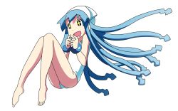 Rule 34 | + +, 1girl, barefoot, blue hair, feet, ikamusume, legs, one-piece swimsuit, shinryaku! ikamusume, solo, swimsuit, white one-piece swimsuit