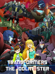 Rule 34 | 2girls, arcee, autobot, character request, crossover, decepticon, eagle eye (transformers), futami mami, galvatron, glasses, hoshii miki, ichimedoo, idolmaster, idolmaster (classic), kikuchi makoto, knock out, knockout (transformers), leozack, mecha, multiple girls, optimus prime, ransack (transformers), robot, running, scared, terrorsaur, transformers, transformers: generation 1, transformers energon, unicron