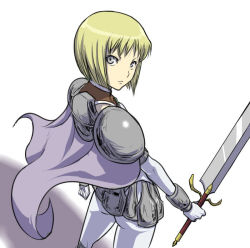 Rule 34 | 00s, armor, blonde hair, clare (claymore), claymore (series), claymore (sword), short hair, solo, swing (artist), sword, weapon