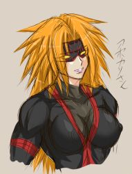 Rule 34 | breasts, character name, cleavage, leotard, lipstick, long hair, makeup, mask, muscular, orange hair, original, purple lips, sketch, skin tight, taroimo (00120014), text focus, wrestler, wrestling outfit, yellow eyes