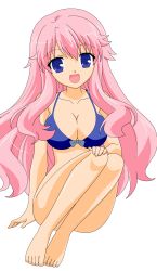 Rule 34 | 1girl, absurdres, artist request, baka to test to shoukanjuu, barefoot, bikini, blue eyes, bottomless, breasts, cleavage, female focus, front-tie bikini top, front-tie top, hair ornament, hairclip, highres, himeji mizuki, hip focus, large breasts, legs, long hair, looking at viewer, navel, open mouth, pink hair, solo, swimsuit, thighs, tongue, transparent background, vector trace