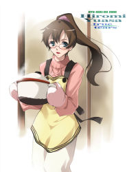 Rule 34 | 00s, apron, blue eyes, brown hair, glasses, nagare hyougo, oven mitts, ponytail, solo, true tears, yuasa hiromi