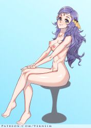 Rule 34 | 1girl, barefoot, breasts, commission, fire emblem, fire emblem fates, grey eyes, light smile, long hair, looking at viewer, medium breasts, nintendo, nipples, nude, ophelia (fire emblem), purple hair, solo, vekneim