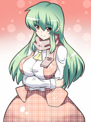 Rule 34 | 1girl, alternate hair length, alternate hairstyle, ascot, breast lift, breasts, crossed arms, female focus, futaba suetsuki, green hair, kazami yuuka, large breasts, long hair, looking at viewer, open clothes, open vest, red eyes, scarf, shirt, skirt, skirt set, smile, solo, touhou, vest