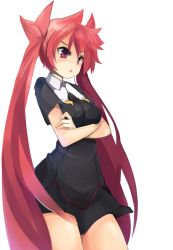 Rule 34 | 1girl, alternate costume, aq interactive, arcana heart, arcana heart 3, atlus, crossed arms, examu, kamui0226, long hair, open mouth, red eyes, red hair, scharlachrot, shaded face, skirt, solo, twintails, very long hair