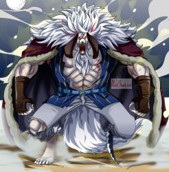 Rule 34 | 1boy, abs, beard, dog boy, facial hair, fangs, furry, glowing, glowing eyes, highres, inuarashi (one piece), male focus, mink, muscular, muscular arms, muscular male, one piece, pectorals, peg leg, red eyes, solo, sulong form, tail, veins, veiny arms