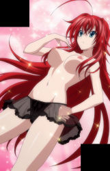 Rule 34 | 10s, 1girl, black panties, blue eyes, breasts, high school dxd, highres, large breasts, long hair, nipples, panties, red hair, rias gremory, solo, standing, stitched, third-party edit, topless, underwear, very long hair