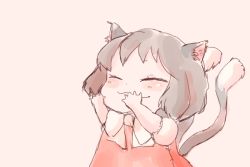 Rule 34 | 1girl, aged down, animal ears, bow, brown hair, cat ears, cat girl, cat tail, chen, child, closed eyes, comic, dress, female focus, komaku juushoku, multiple tails, nekomata, no headwear, red dress, short hair, silent comic, smile, solo, tail, touhou, two tails