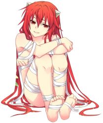Rule 34 | 00s, 1girl, bandages, barefoot, elfen lied, extraction, feet, long hair, lucy (elfen lied), red eyes, red hair, soles, solo, toes, transparent background