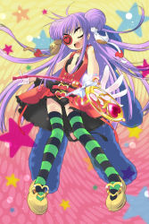Rule 34 | eyepatch, highres, ito noizi, peace@pieces, solo, striped clothes, striped thighhighs, thighhighs, yamada maririn