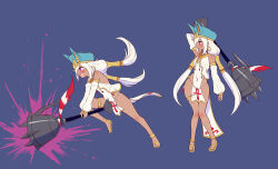 Rule 34 | 1girl, barefoot sandals (jewelry), blue headwear, blush, breasts, commentary request, concept art, covered navel, dark-skinned female, dark skin, detached sleeves, earrings, egyptian, egyptian clothes, eiyuu senki, eiyuu senki ww, full body, hair over one eye, highleg, highleg panties, holding, holding weapon, hoop earrings, huge weapon, jewelry, long hair, low twintails, m-da s-tarou, multiple views, official art, open mouth, panties, parted lips, pelvic curtain, profile, purple eyes, revealing clothes, sandals, simple background, sketch, skindentation, small breasts, smile, splatter, swinging, thighlet, thutmose (eiyuu senki), twintails, underwear, usekh collar, weapon, white hair, white panties