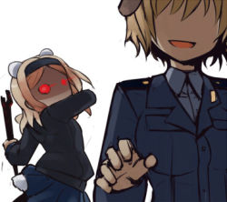Rule 34 | 10s, 2girls, aleksandra i. pokryshkin, animal ears, bad id, bad pixiv id, blonde hair, brave witches, glowing, glowing eyes, lowres, military, military uniform, multiple girls, null (nyanpyoun), open mouth, pantyhose, short hair, skirt, smile, strike witches, tail, uniform, waltrud krupinski, world witches series, wrench, you gonna get raped