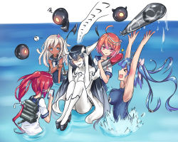 Rule 34 | &gt; &lt;, 10s, 5girls, :3, :d, ?, abyssal ship, ahoge, anchorage water oni, bare shoulders, blonde hair, blue eyes, blue hair, blush stickers, bracelet, breasts, bullying, cellphone, collarbone, colored skin, commentary request, crying, crying with eyes open, dress, closed eyes, fang, hair ornament, hair ribbon, hand on own arm, hands on own head, high heels, holding, holding phone, horns, i-168 (kancolle), i-19 (kancolle), i-58 (kancolle), jewelry, kantai collection, large breasts, legs together, long hair, multiple girls, name tag, nankyoku hitotori, one-piece swimsuit, open mouth, partially submerged, phone, pink hair, ponytail, red eyes, red hair, ribbon, ro-500 (kancolle), school swimsuit, school uniform, serafuku, short hair, short sleeves, sideways mouth, sitting, sitting on water, sleeveless, smartphone, smile, sparkle, splashing, spoken question mark, squiggle, streaming tears, sweatdrop, swimsuit, swimsuit under clothes, tan, tears, torpedo, tri tails, type 95 torpedo, very long hair, water, white dress, white skin, yellow eyes