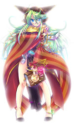 Rule 34 | 1girl, animal, animal around neck, belt, black footwear, blue belt, blue eyes, blush, book, brown headwear, closed mouth, commentary request, detached sleeves, dress, dual wielding, fox, full body, glasses, green hair, hair between eyes, high heels, holding, holding book, long hair, looking at viewer, pelvic curtain, pince-nez, professor (ragnarok online), ragnarok online, red dress, red sleeves, round eyewear, sleeveless, sleeveless dress, smile, solo, standing, striped sleeves, tanono, white background, yellow sleeves