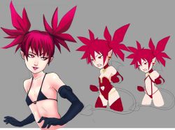 Rule 34 | bikini, boots, bra, breasts, choker, clothing cutout, demon tail, disgaea, elbow gloves, etna (disgaea), flat chest, gloves, greenmarine, naughty face, navel, navel cutout, piercing, red eyes, red hair, sketch, small breasts, smile, swimsuit, tail, thigh boots, thighhighs, tongue, twintails, underwear