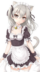 Rule 34 | 1girl, :o, alternate costume, animal ear fluff, animal ears, apron, black bow, black dress, bow, breasts, brown eyes, cat ears, cat girl, cat tail, commentary request, dress, enmaided, flipper, frilled apron, frilled dress, frills, girls und panzer, grey hair, hair between eyes, hair bow, highres, kemonomimi mode, long hair, looking at viewer, maid, maid headdress, parted lips, pleated dress, puffy short sleeves, puffy sleeves, shimada arisu, short sleeves, simple background, small breasts, solo, tail, thighhighs, two side up, white apron, white background, white thighhighs, wrist cuffs
