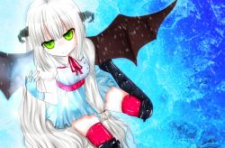 Rule 34 | child, demon girl, green eyes, horns, ice, mirage noir, noire (mirage noir), noire ighaan, white hair, wings