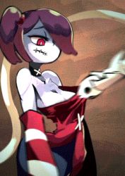 Rule 34 | 1girl, animated, animated gif, blue skin, breasts, colored skin, female focus, leviathan (skullgirls), lowres, skullgirls, squigly (skullgirls), zombie