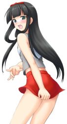 Rule 34 | atsukan, black hair, blush, green eyes, long hair, skirt, solo, unknown