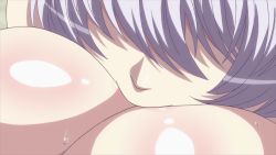 Rule 34 | 1boy, 1girl, aleksander nikolaevich her, animated, breast sucking, breastfeeding, breasts, cleavage, earrings, highres, hoods entertainment, huge breasts, jewelry, seikon no qwaser, silver hair, sweat, two nipples one mouth, uno makoto, yamanobe tomo