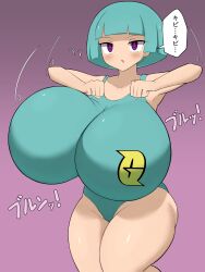 Rule 34 | 1girl, absurdres, bowl cut, breasts, creatures (company), game freak, gigantic breasts, highres, jaga334, mochi mochi dance, nintendo, one-piece swimsuit, pokemon, pokemon dppt, short hair, solo, swimsuit, team galactic, team galactic grunt