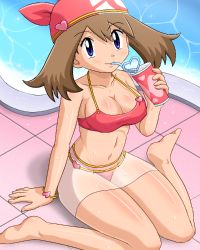 Rule 34 | 1girl, bikini, blush, breasts, creatures (company), game freak, long hair, lowres, may (pokemon), nintendo, pokemoa, pokemon, pokemon (anime), pokemon rse (anime), solo, swimsuit