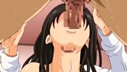 Rule 34 | 1boy, 1girl, animated, animated gif, artist request, black hair, bouncing breasts, breasts, censored, deepthroat, fela pure: mitarashi-san chi no jijou the animation, fellatio, from below, hetero, indoors, large breasts, long hair, mosaic censoring, nipples, open clothes, open shirt, oral, penis, shirt, sweat, upper body, x-ray