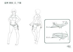 Rule 34 | 1girl, bra, breasts, character sheet, close-up, curvy, female focus, full body, koutetsu no majo anneroze, large breasts, looking at viewer, multiple views, official art, otonashi miki, panties, settei, short hair, short twintails, smile, standing, striped clothes, striped panties, translation request, twintails, underwear, white background