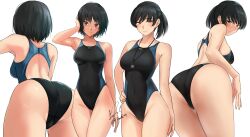Rule 34 | 2girls, absurdres, amagami, ass, black hair, black one-piece swimsuit, blush, bob cut, breasts, brown eyes, closed mouth, commentary, commentary request, competition swimsuit, dated, from behind, highleg, highleg swimsuit, highres, looking at viewer, medium breasts, multiple girls, multiple views, nanasaki ai, one-piece swimsuit, short hair, signature, smile, stopwatch, swimsuit, tsukahara hibiki, two-tone swimsuit, watch, yoo tenchi