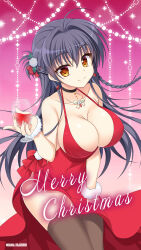 Rule 34 | 1girl, ahoge, alcohol, alternate costume, arisue tsukasa, bare shoulders, black choker, black hair, bow, braid, breasts, brown thighhighs, choker, christmas, cleavage, closed mouth, collarbone, company name, cup, dress, drinking glass, earrings, eyelashes, eyes visible through hair, feet out of frame, floating hair, formal, french braid, gem, hair between eyes, hair bow, hair intakes, hair ornament, halterneck, hand up, highres, hip vent, holding, holding cup, holly, huge breasts, jewelry, jougasaki ayaka, kin-iro loveriche, leaf hair ornament, long hair, looking at viewer, merry christmas, mistletoe, official art, official wallpaper, pink background, pom pom (clothes), pom pom hair ornament, red bow, red dress, red gemstone, ringed eyes, simple background, single braid, sleeveless, sleeveless dress, smile, solo, sparkle, split mouth, standing, thighhighs, very long hair, white bow, white wrist cuffs, wine, wine glass, wrist cuffs, yellow eyes