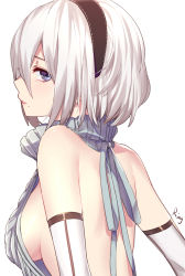 Rule 34 | 1girl, aki663, aran sweater, artist name, backless outfit, bare back, bare shoulders, blue eyes, breasts, cable knit, close-up, elbow gloves, gloves, hair between eyes, hairband, halterneck, highres, large breasts, looking at viewer, meme attire, naked sweater, nier:automata, nier (series), no blindfold, parted lips, ribbed sweater, short hair, sideboob, signature, simple background, solo, sweater, turtleneck, turtleneck sweater, upper body, virgin killer sweater, white background, white gloves, white hair, 2b (nier:automata)