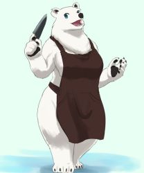 Rule 34 | 1girl, bear, blue eyes, copyright request, furry, furry female, knife, polar bear, ryu masakaze, simple background, solo