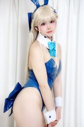 Rule 34 | 1girl, aozora ive, asian, bare arms, bare legs, bare shoulders, blonde hair, blue archive, breasts, cosplay, cosplay photo, highleg, japanese (nationality), long hair, looking at viewer, miiro natsupo, natsupo cosplay, natsupocos, photo (medium), rabbit, rabbit ears, smile, standing, toki (blue archive), toki (bunny) (blue archive)