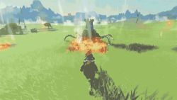 Rule 34 | 1boy, 3d, animated, animated gif, battle, blonde hair, fire, horse, link, nintendo, shield, sword, the legend of zelda, the legend of zelda: breath of the wild, weapon