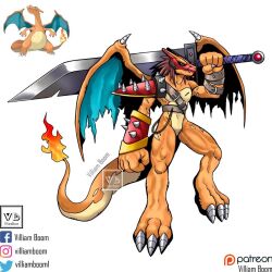 Rule 34 | armor, charizard, claws, creatures (company), digimon, digimon (creature), fire, game freak, gen 1 pokemon, nintendo, pokemon, pokemon (creature), sword, tail, villiam boom, weapon, wings